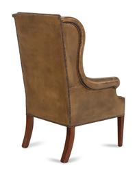 An English Mahogany Leather-Upholstered Wingback Armchair