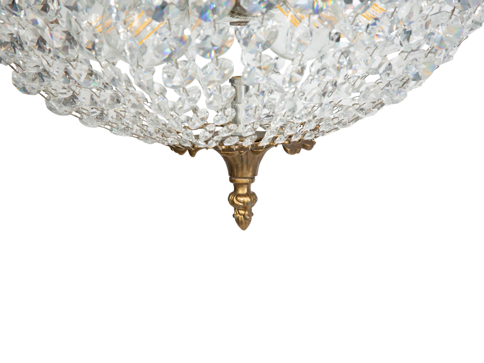 A Gilt Metal and Beaded Cut Glass Plafonnier