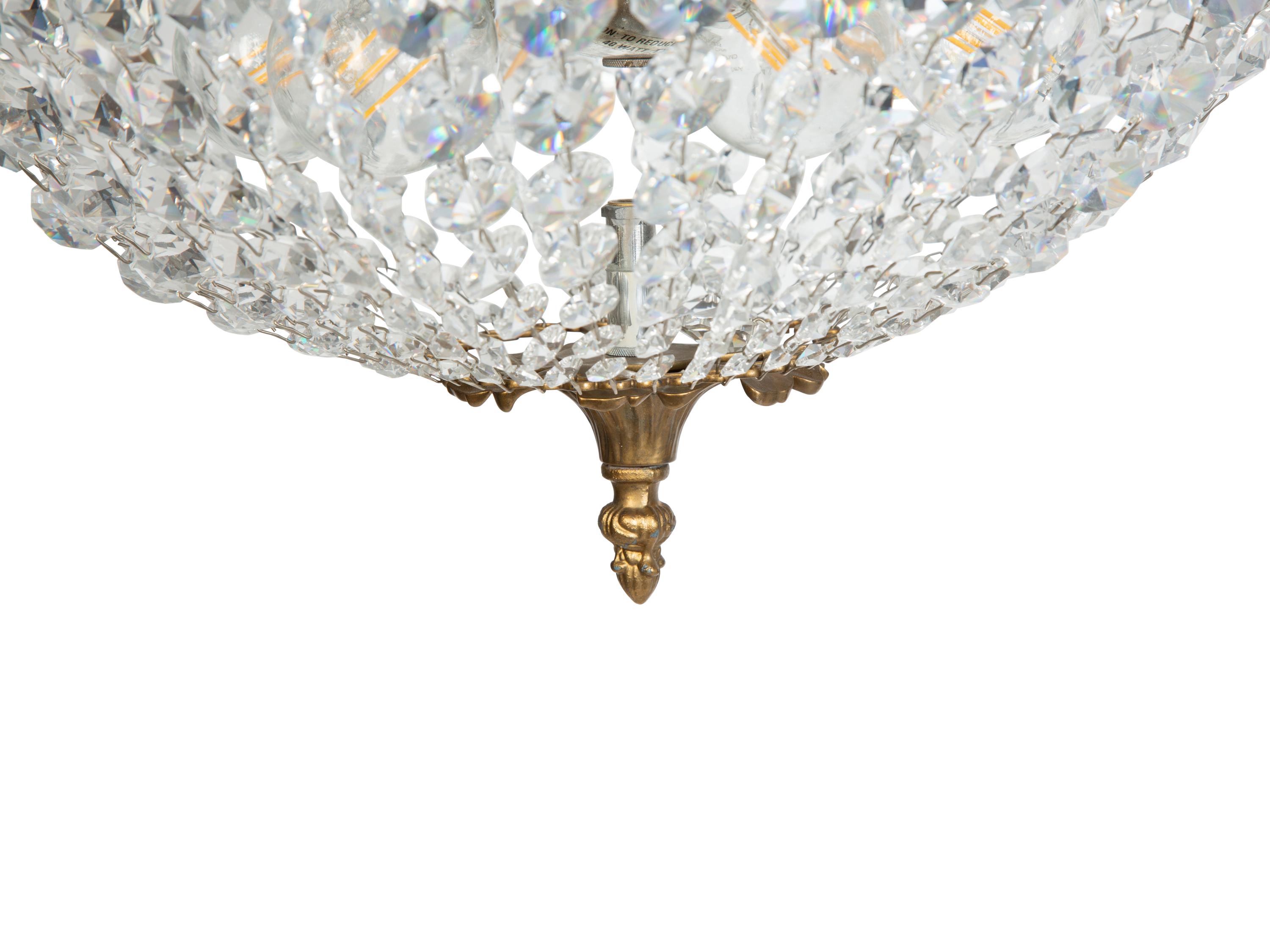 A Gilt Metal and Beaded Cut Glass Plafonnier