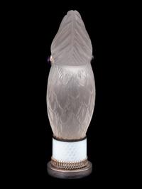 A Continental Carved Rock Crystal and Guilloche Enamel-Mounted Cockatiel-Form Hand Seal