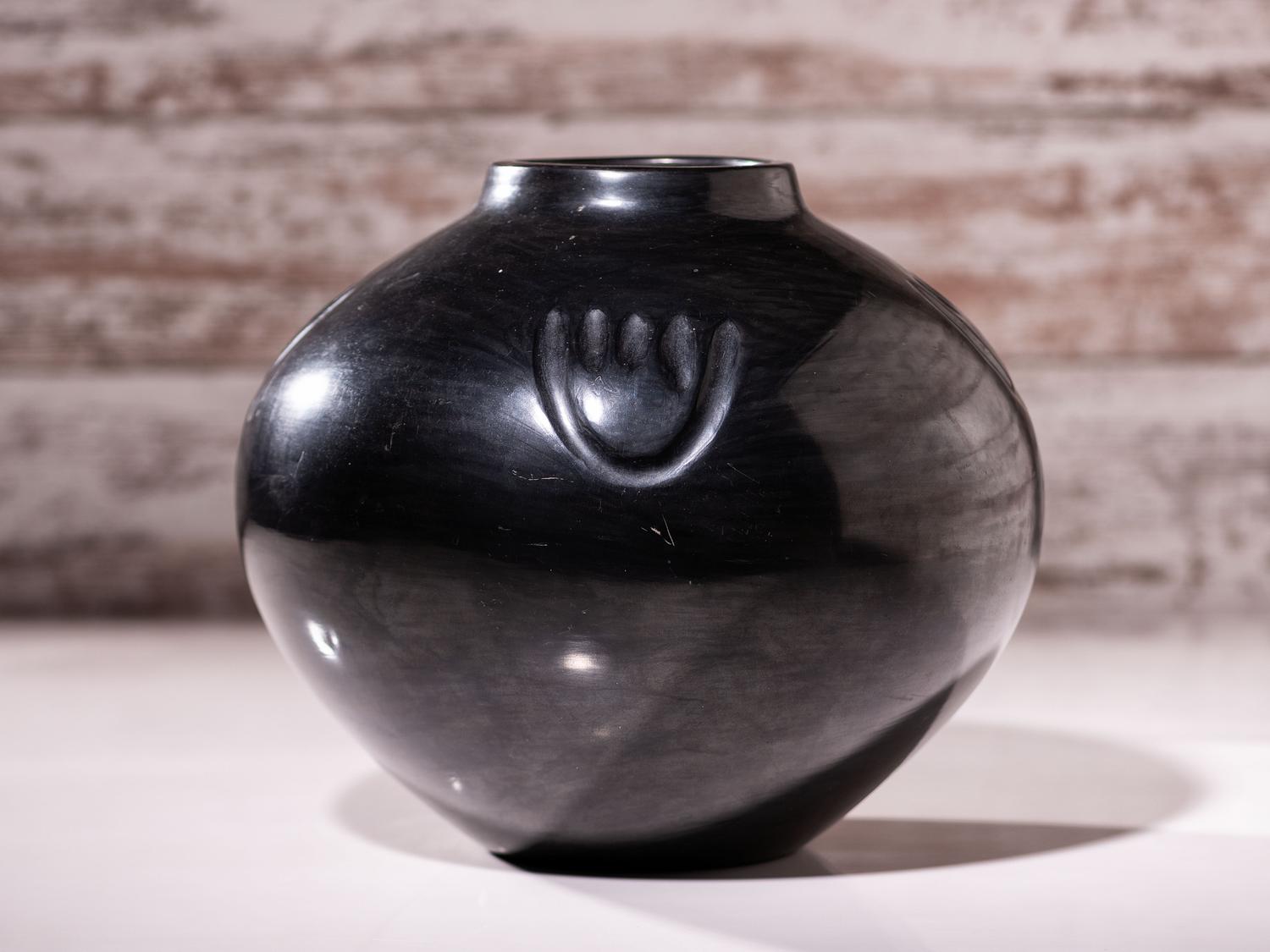 Blackware Pottery Jar, with Bear Paw