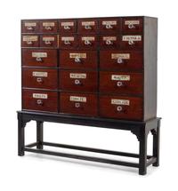 A Painted and Parcel Gilt Apothecary Chest on Stand