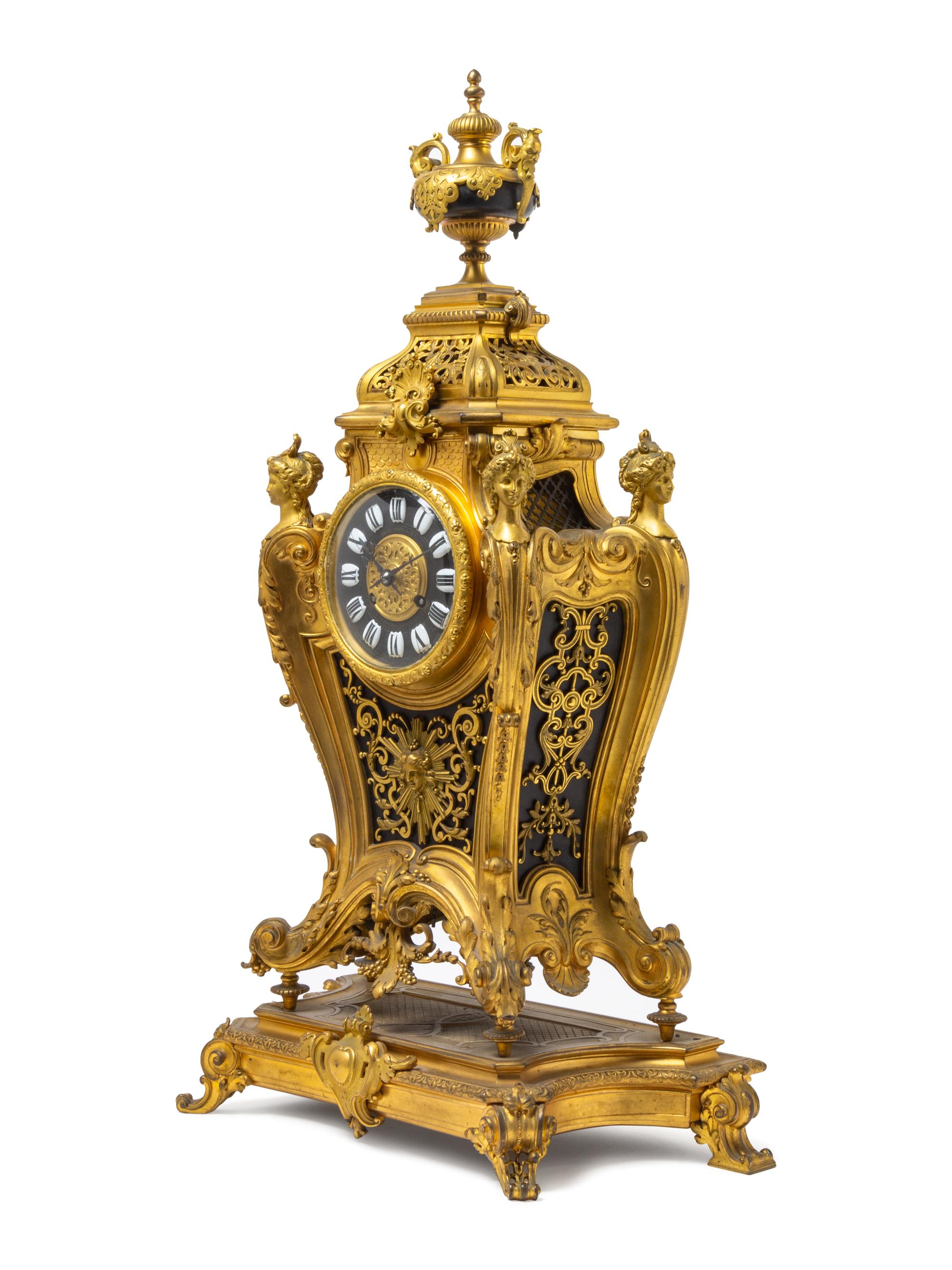 A Louis XV Style Gilt Bronze Mantel Clock