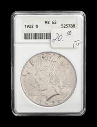 A 1922-S Peace $1 Coin (ANACS MS62)