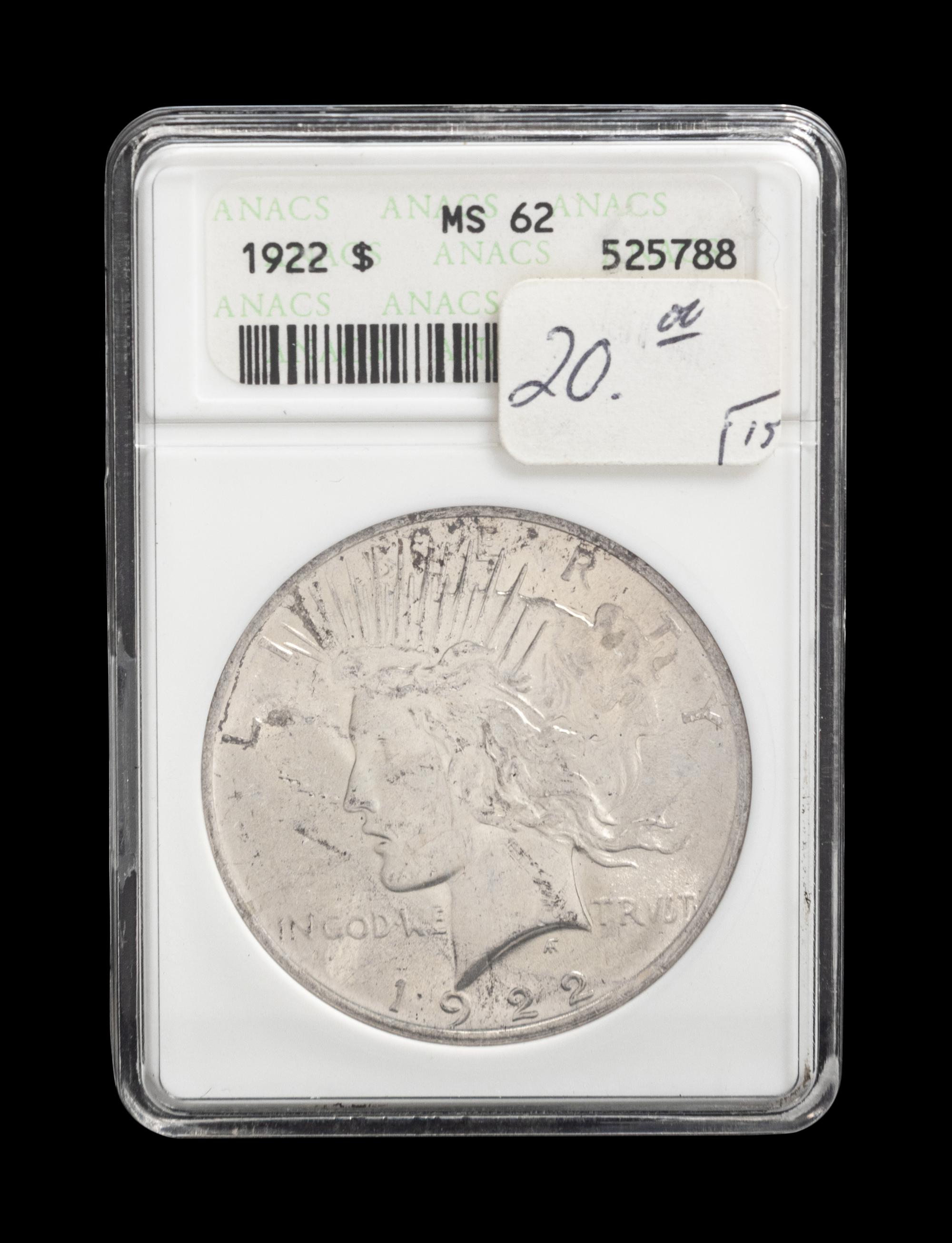 A 1922-S Peace $1 Coin (ANACS MS62)