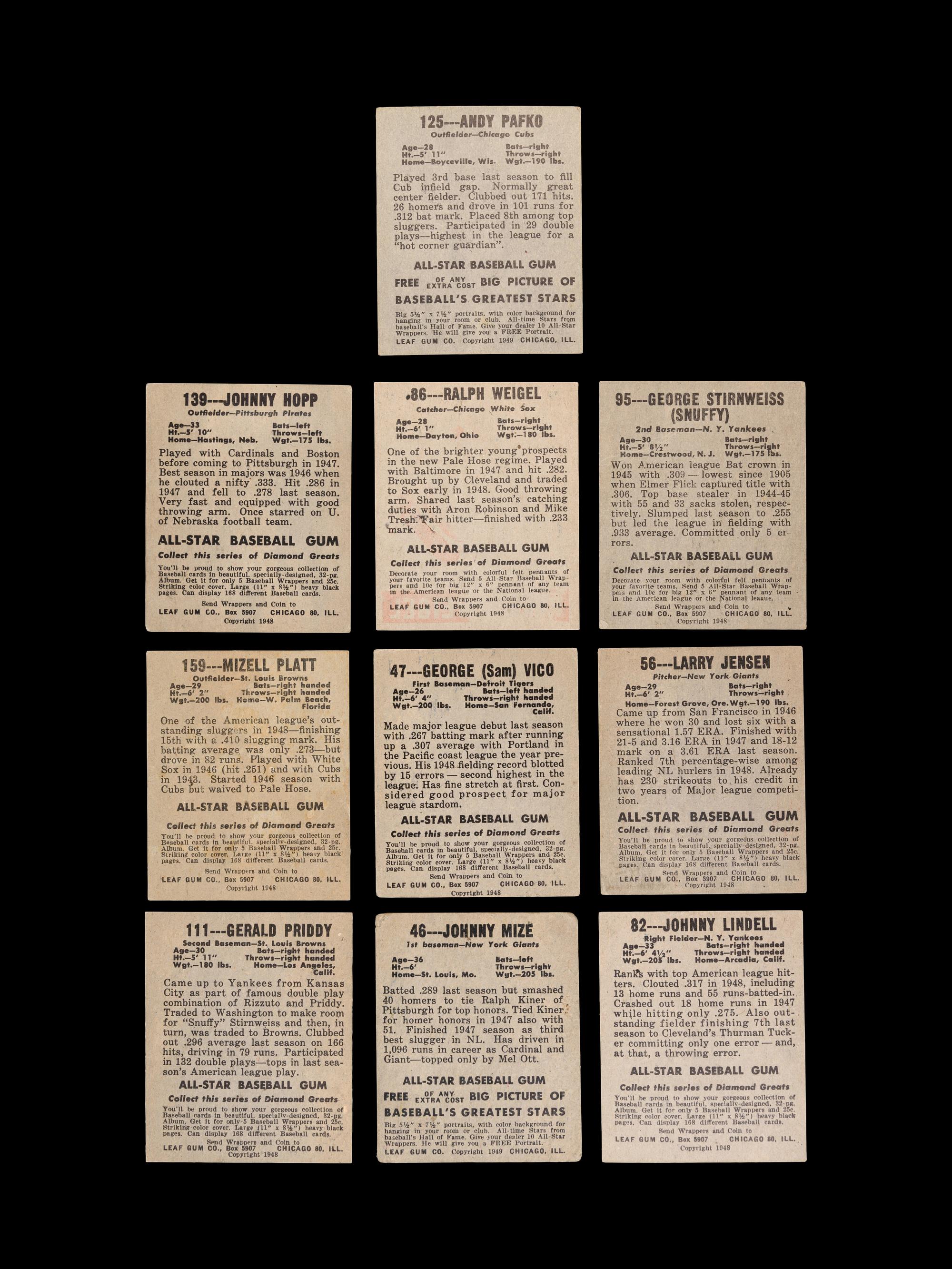A Group of 10 1948 Leaf Baseball Cards,