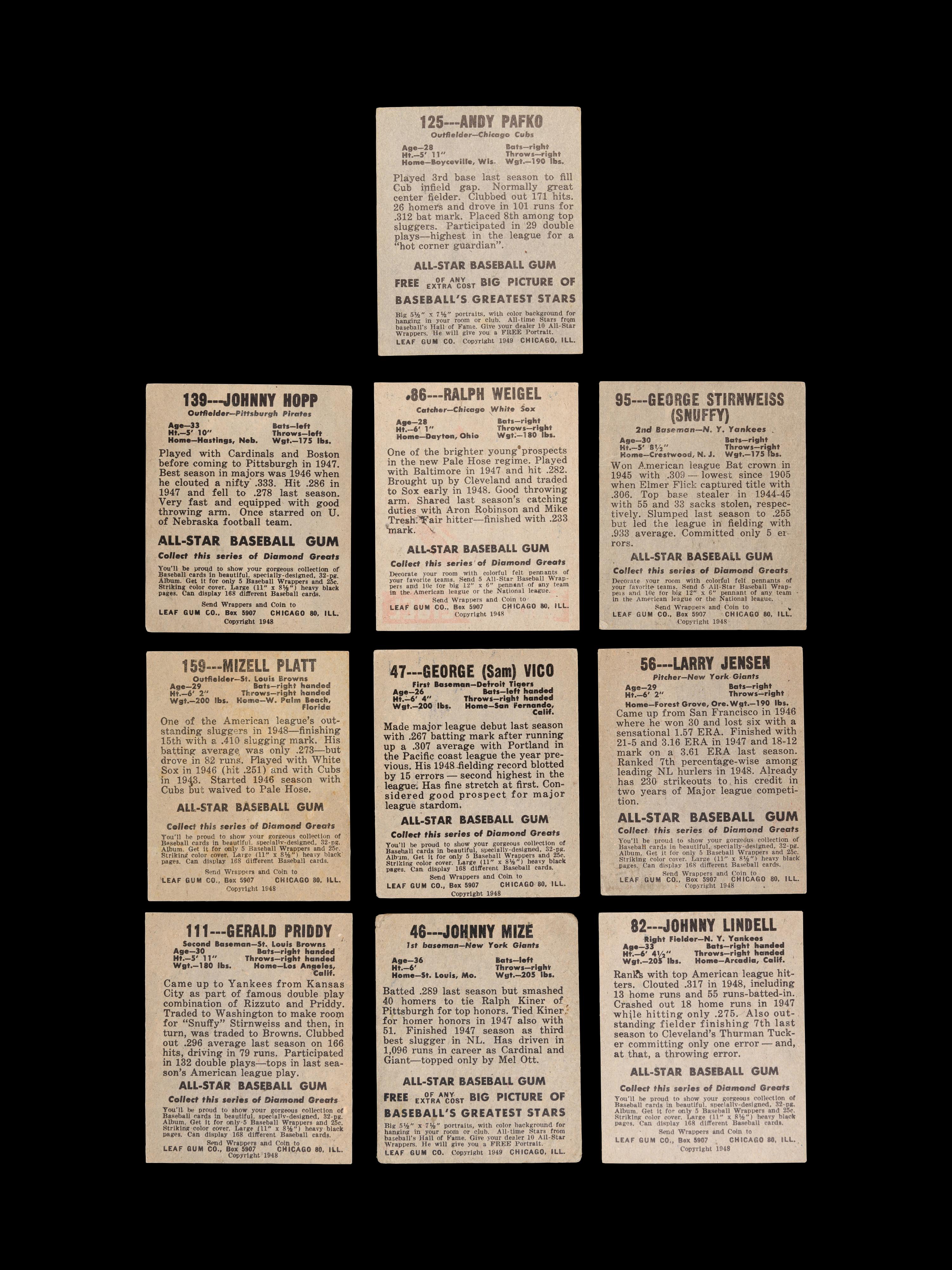 A Group of 10 1948 Leaf Baseball Cards,