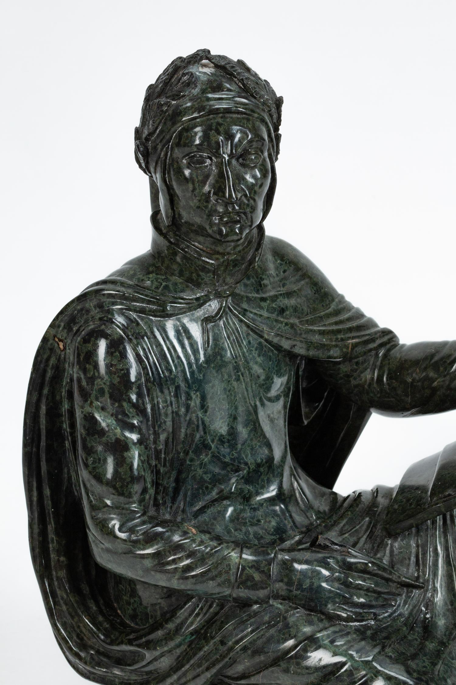 An Italian Carved Green Marble Figure Dante Alighieri