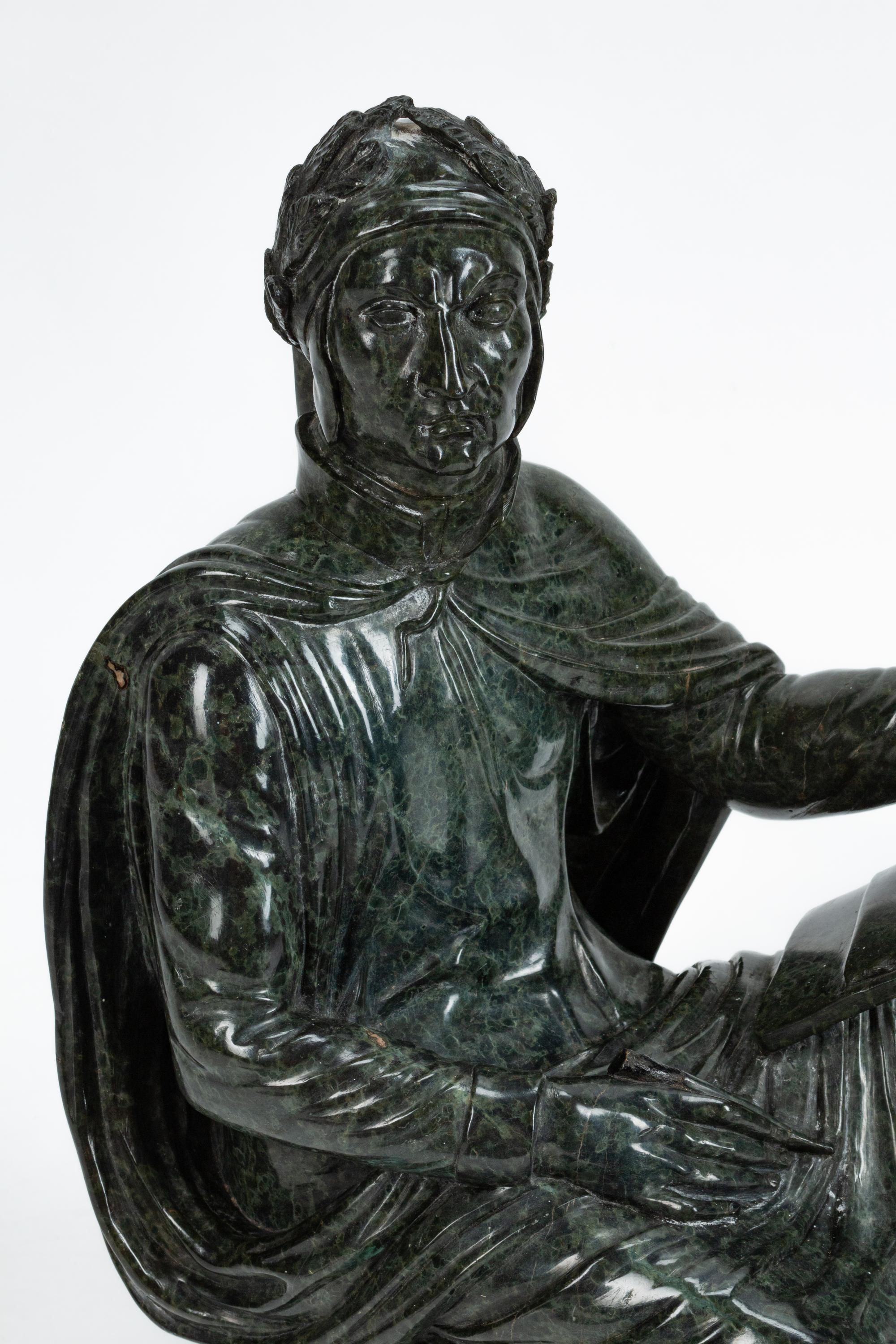 An Italian Carved Green Marble Figure Dante Alighieri