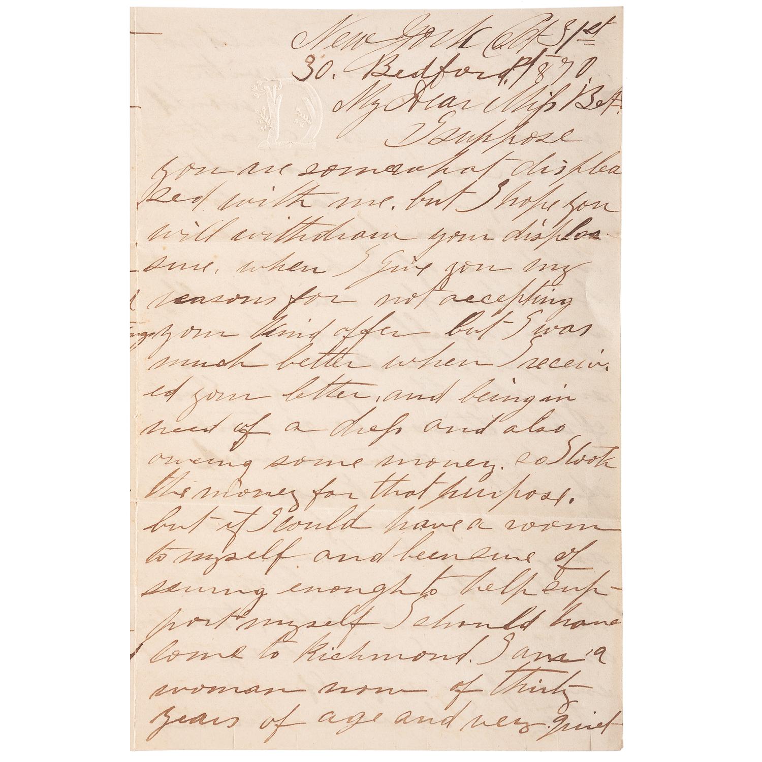 Van Lew Family Archive, Incl. Letters from Civil War Spymaster Elizabeth Van Lew and Slave-Turned-Spy Mary Bowser