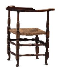A Rare Country Queen Anne Maple and Cherrywood Rush Seat Corner Chair