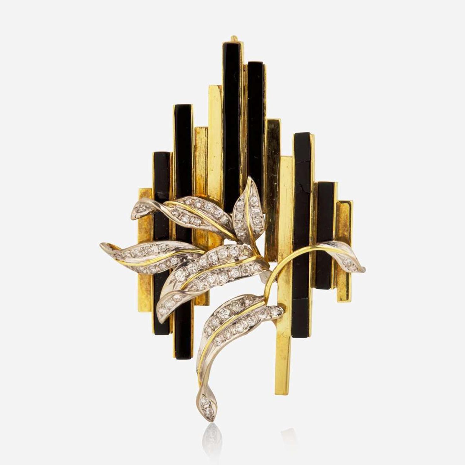 An 18K Yellow Gold, Diamond, and Enamel Brooch