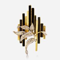 An 18K Yellow Gold, Diamond, and Enamel Brooch