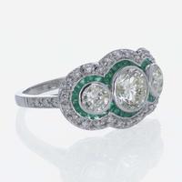A Diamond, Emerald, and 18K White Gold Ring