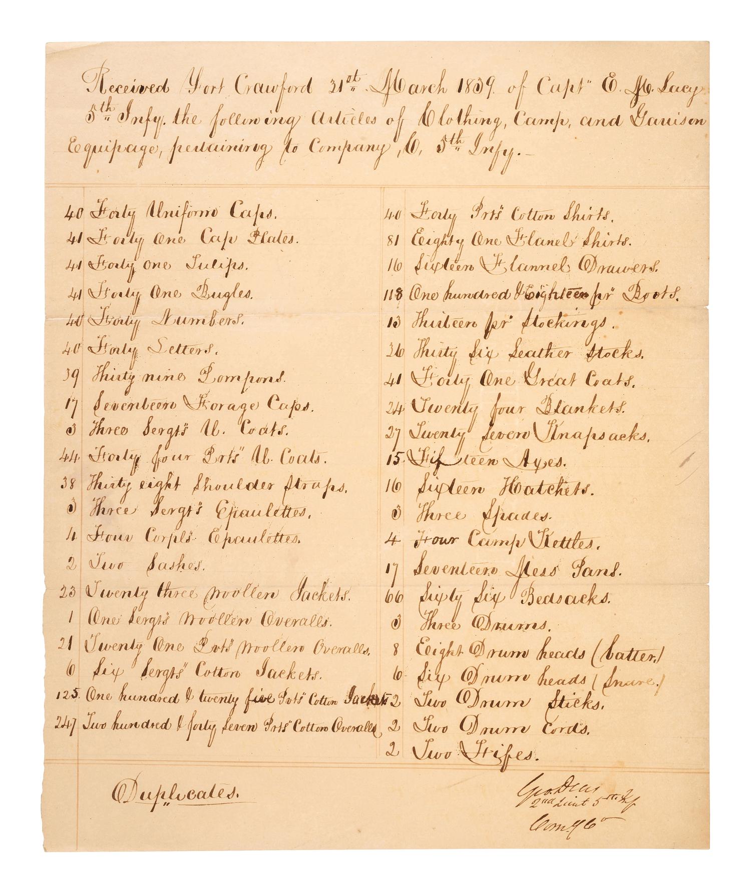 [MICHIGAN TERRITORY] -- [WISCONSIN TERRITORY]. A group of documents related to Prairie du Chien, Fort Crawford, and early Wisconsin settlement comprising: