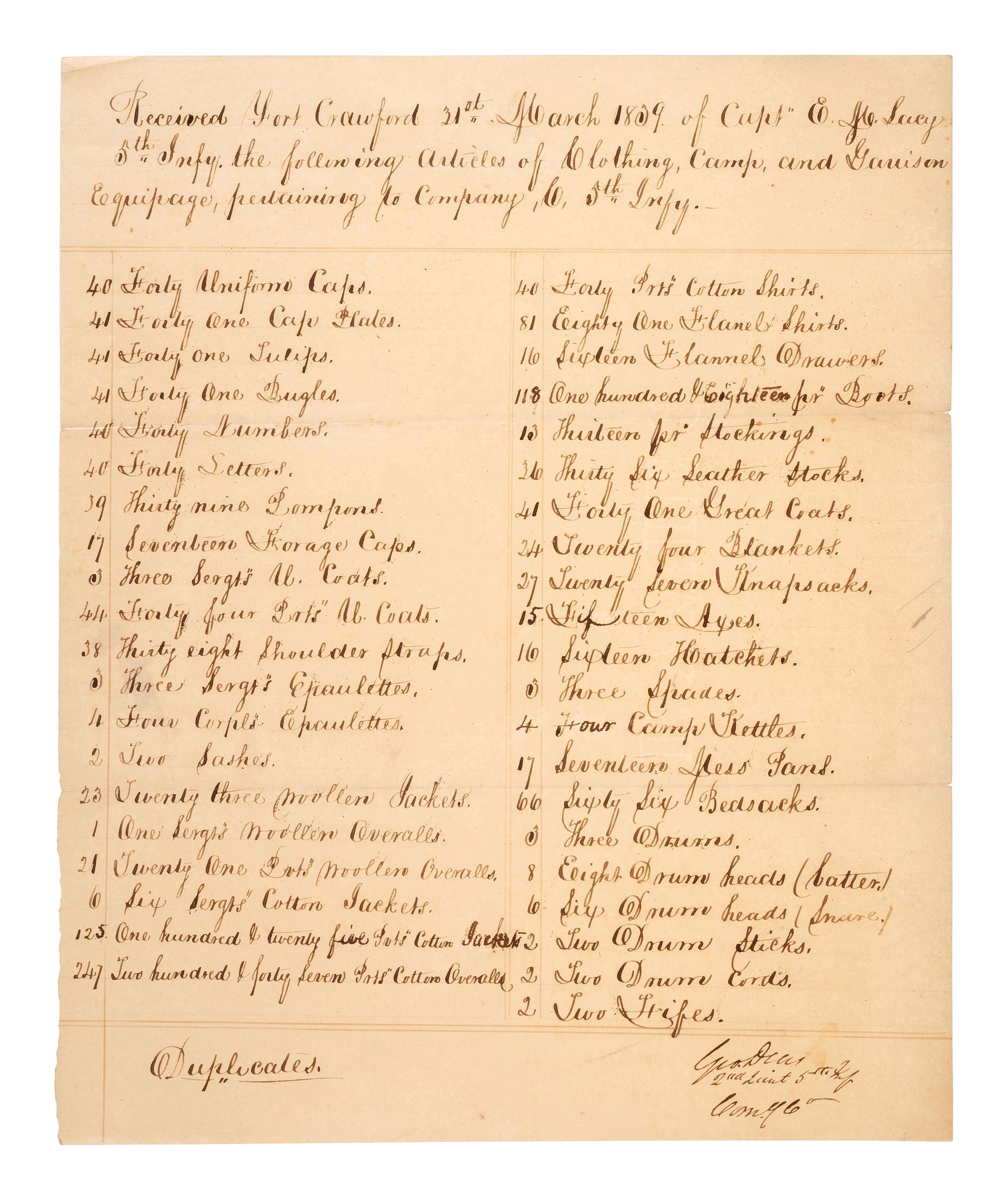 [MICHIGAN TERRITORY] -- [WISCONSIN TERRITORY]. A group of documents related to Prairie du Chien, Fort Crawford, and early Wisconsin settlement comprising: