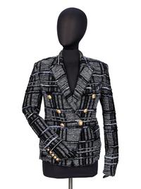 BALMAIN, PLAID KNIT TWEED BLAZER