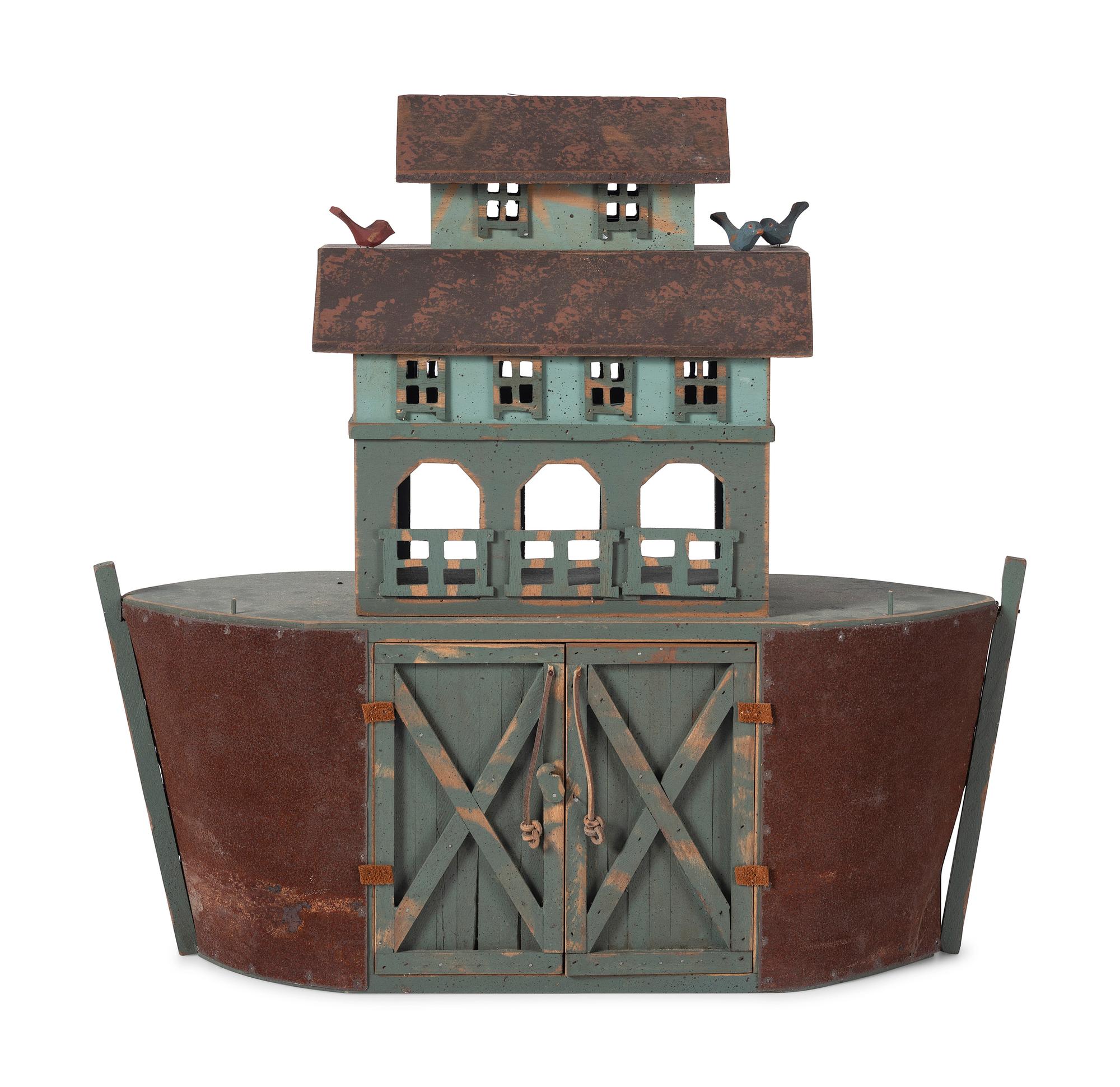 A Folk Art Painted Wood and Metal Noah's Ark by Barry Grosscup