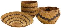 Three small woven Modoc baskets