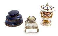 A Derby Porcelain Inkwell, Height of tallest 4 1/2 inches.