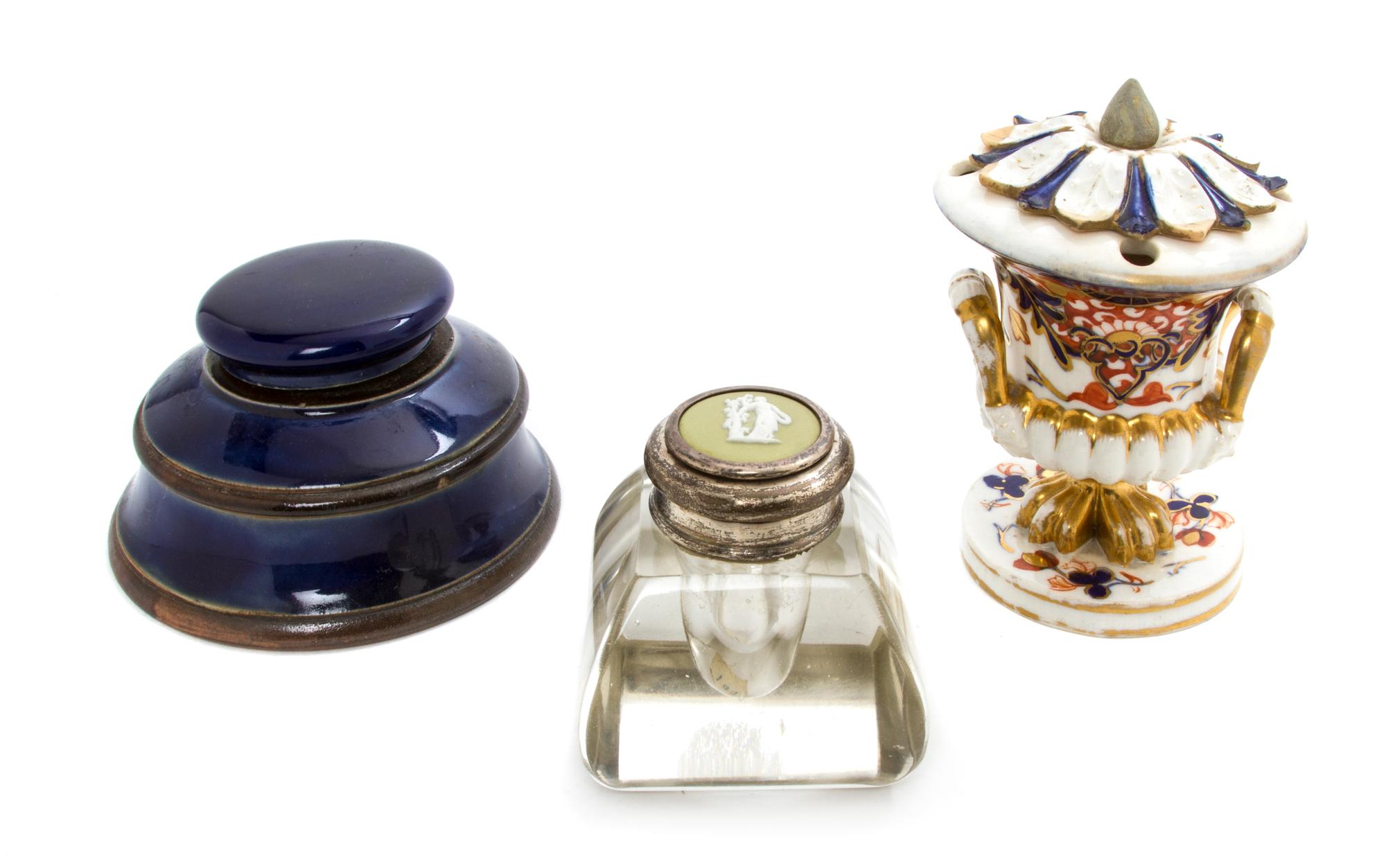 A Derby Porcelain Inkwell, Height of tallest 4 1/2 inches.