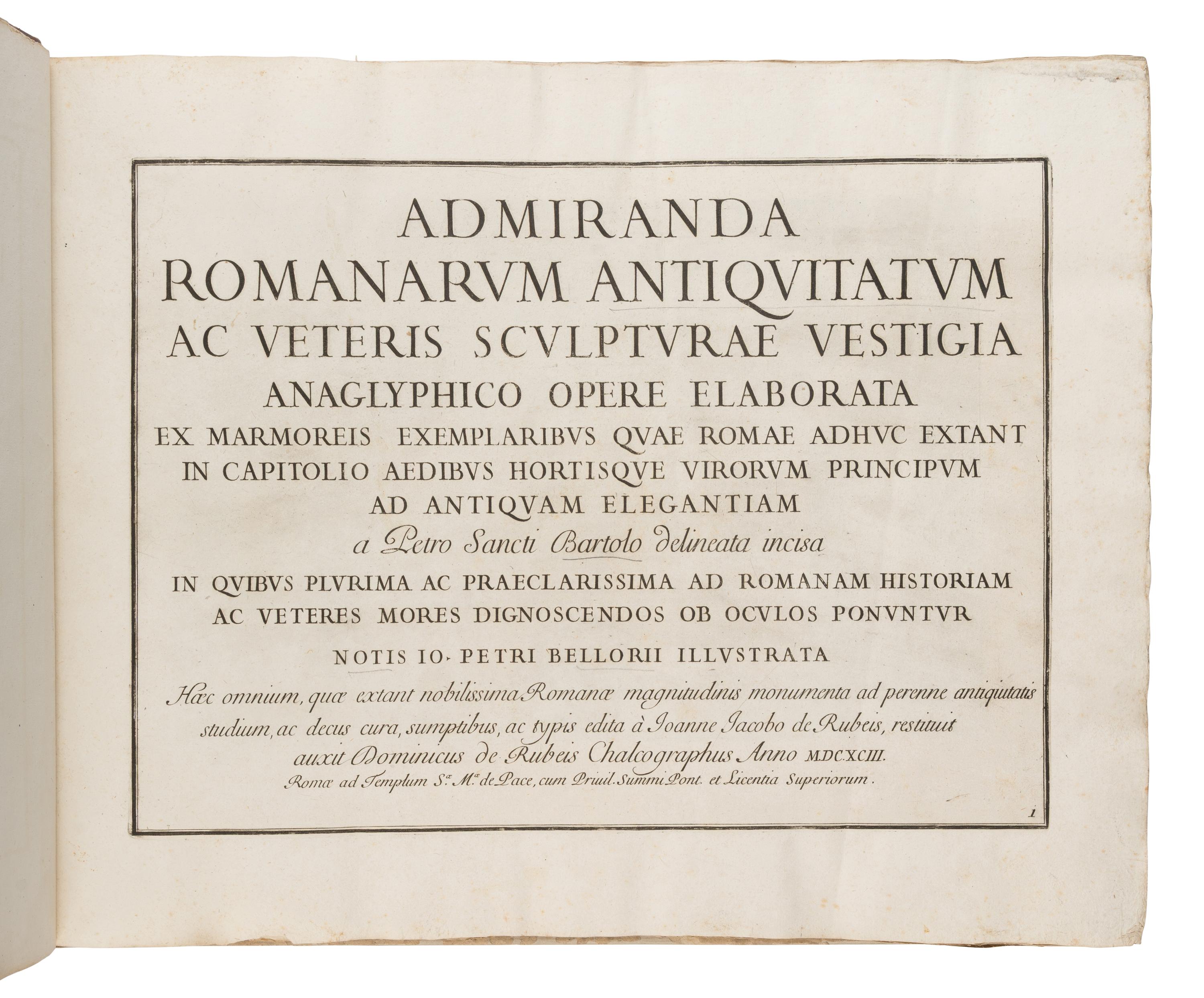 Bartoli, Pietro (1615-1700). Admiranda Romanarum antiquitatum . Rome: Johannes de Rubeus, 1693.