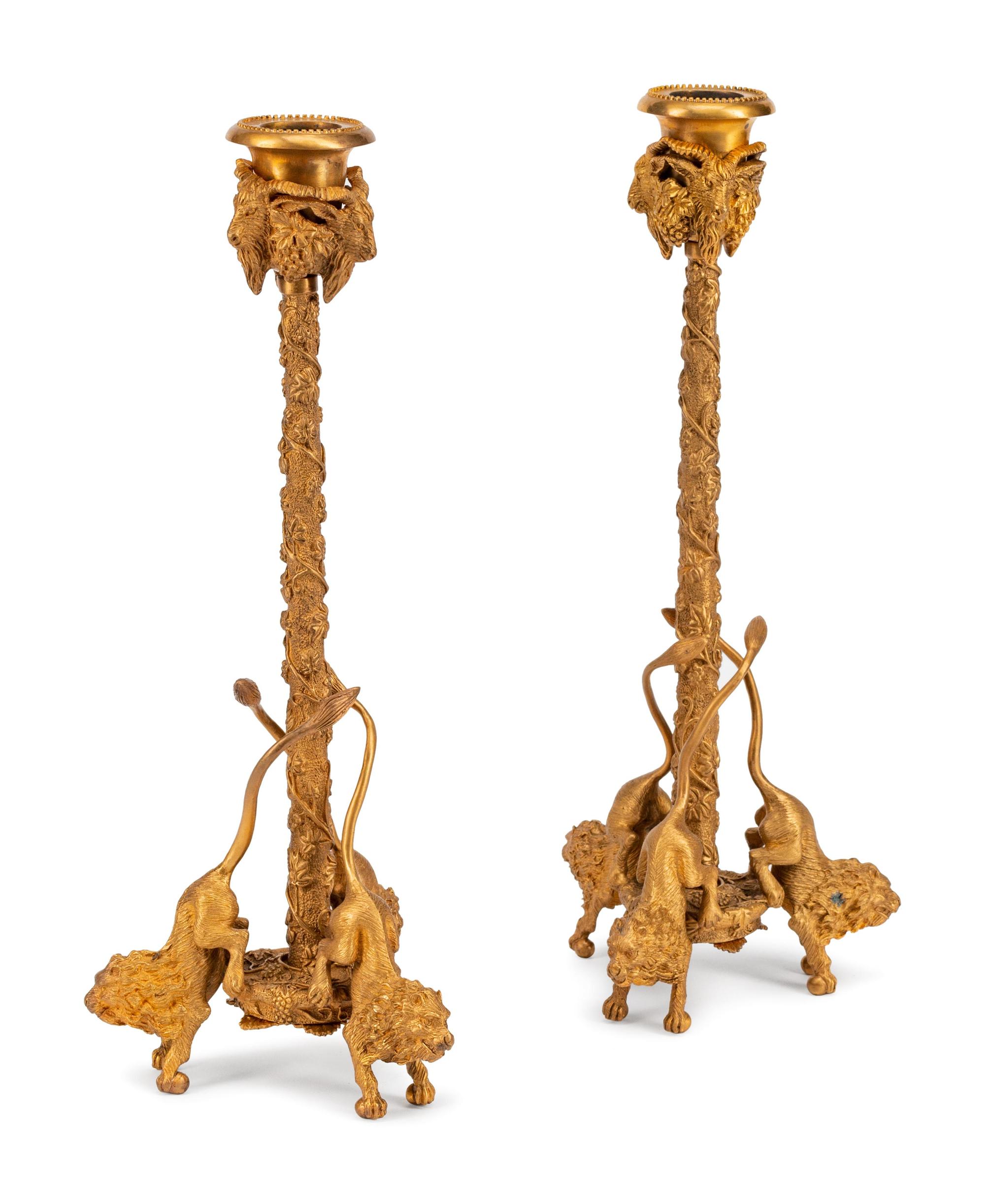 A Pair of Continental Gilt Bronze Candlesticks