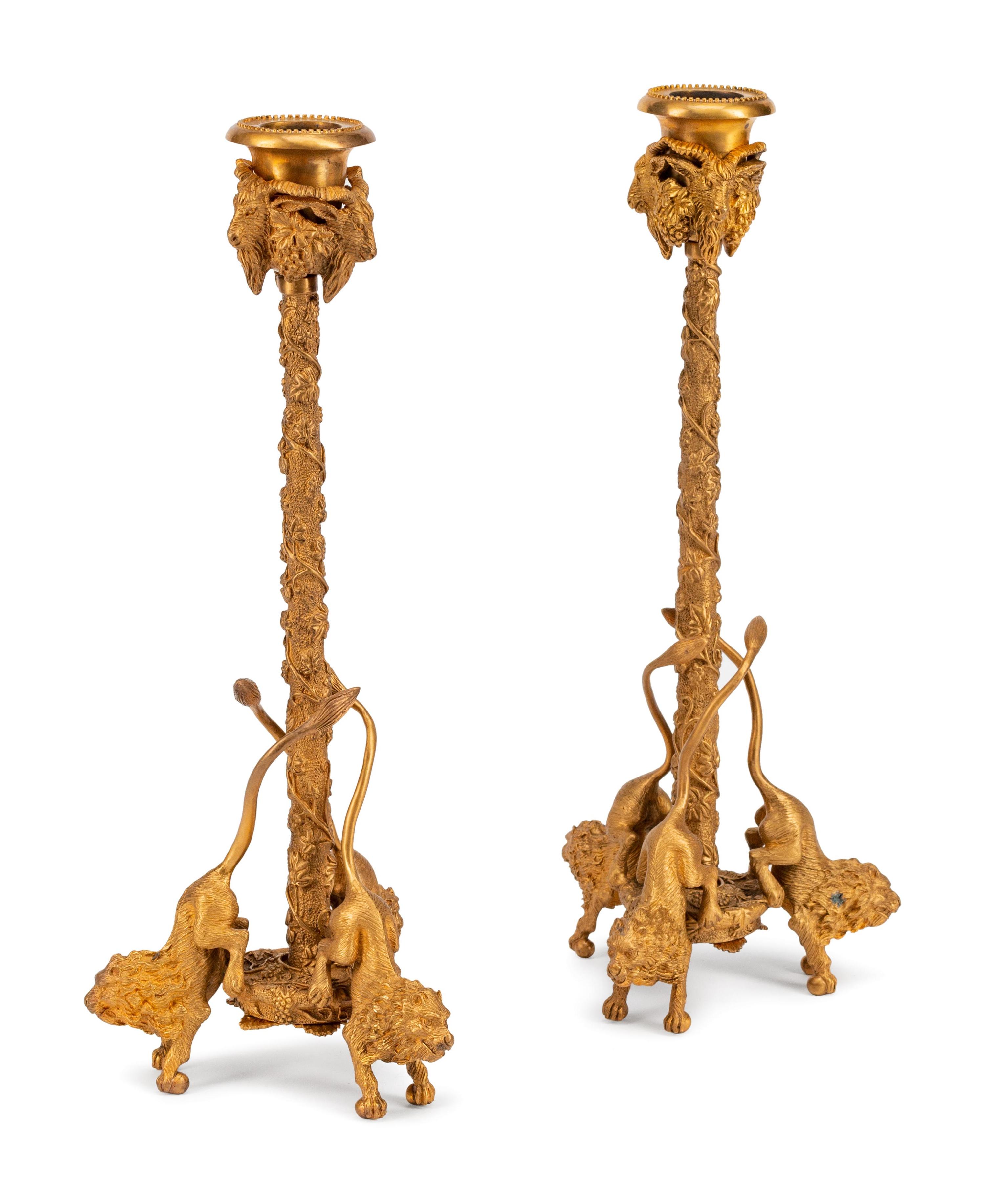 A Pair of Continental Gilt Bronze Candlesticks