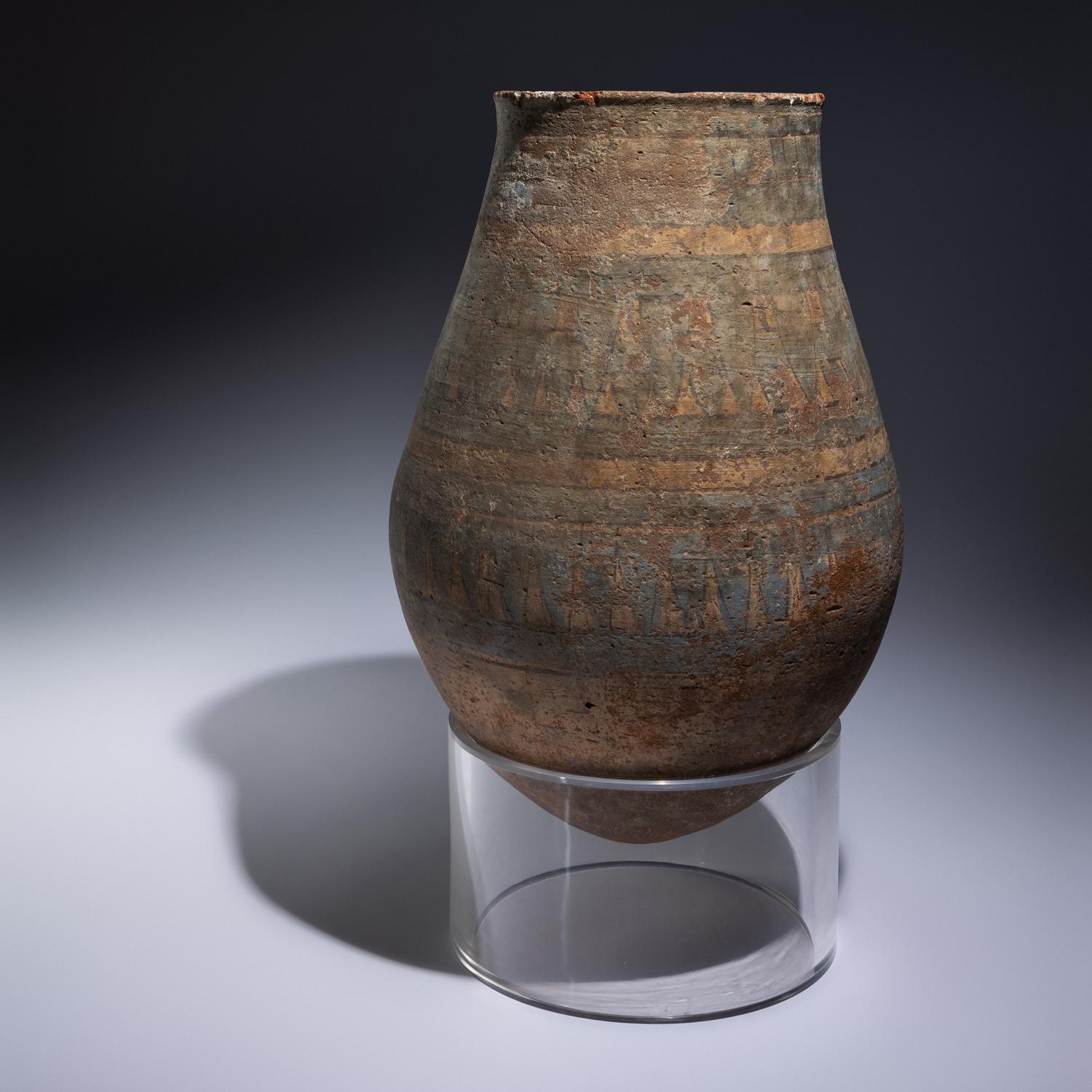 An Egyptian Blue-Painted Terracotta Jar
