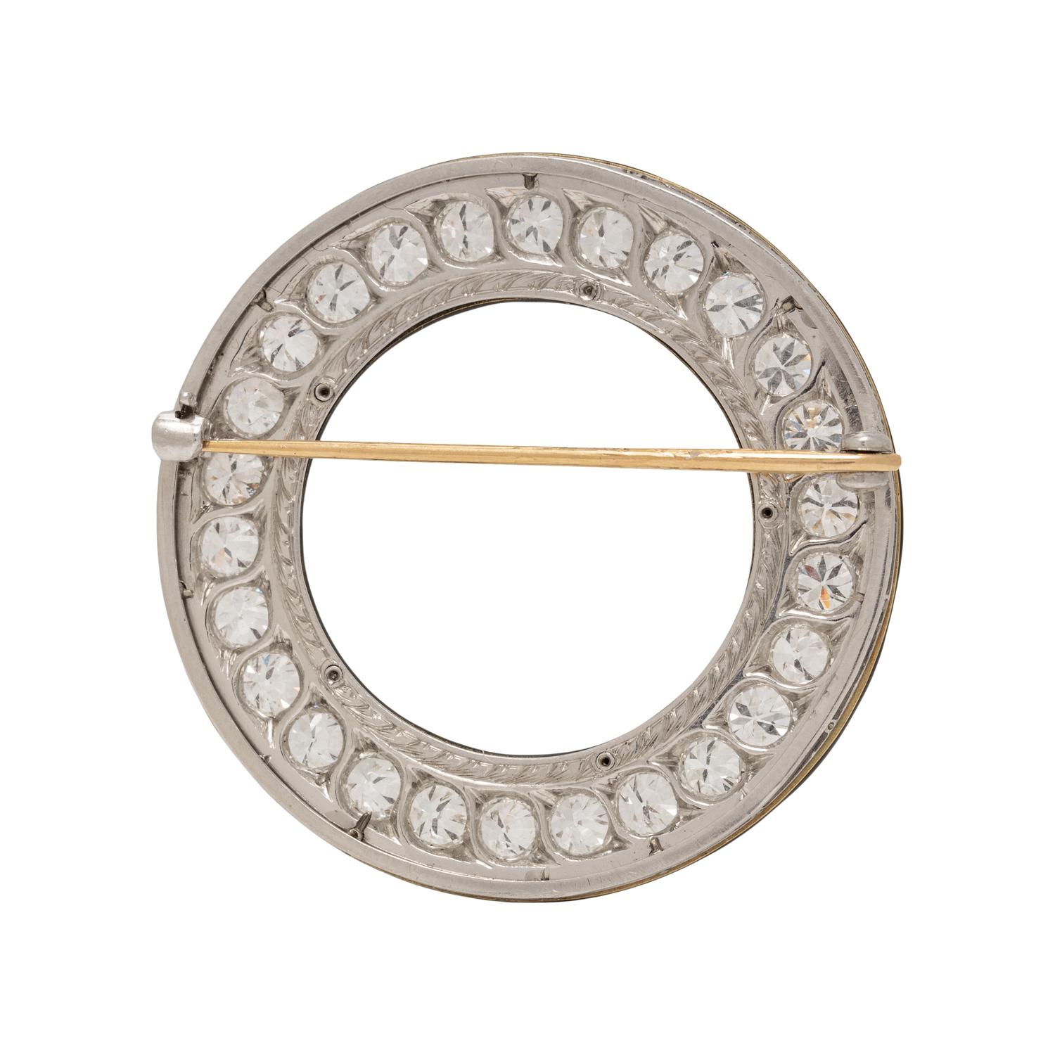 ART DECO, DIAMOND, ONYX AND ENAMEL BROOCH