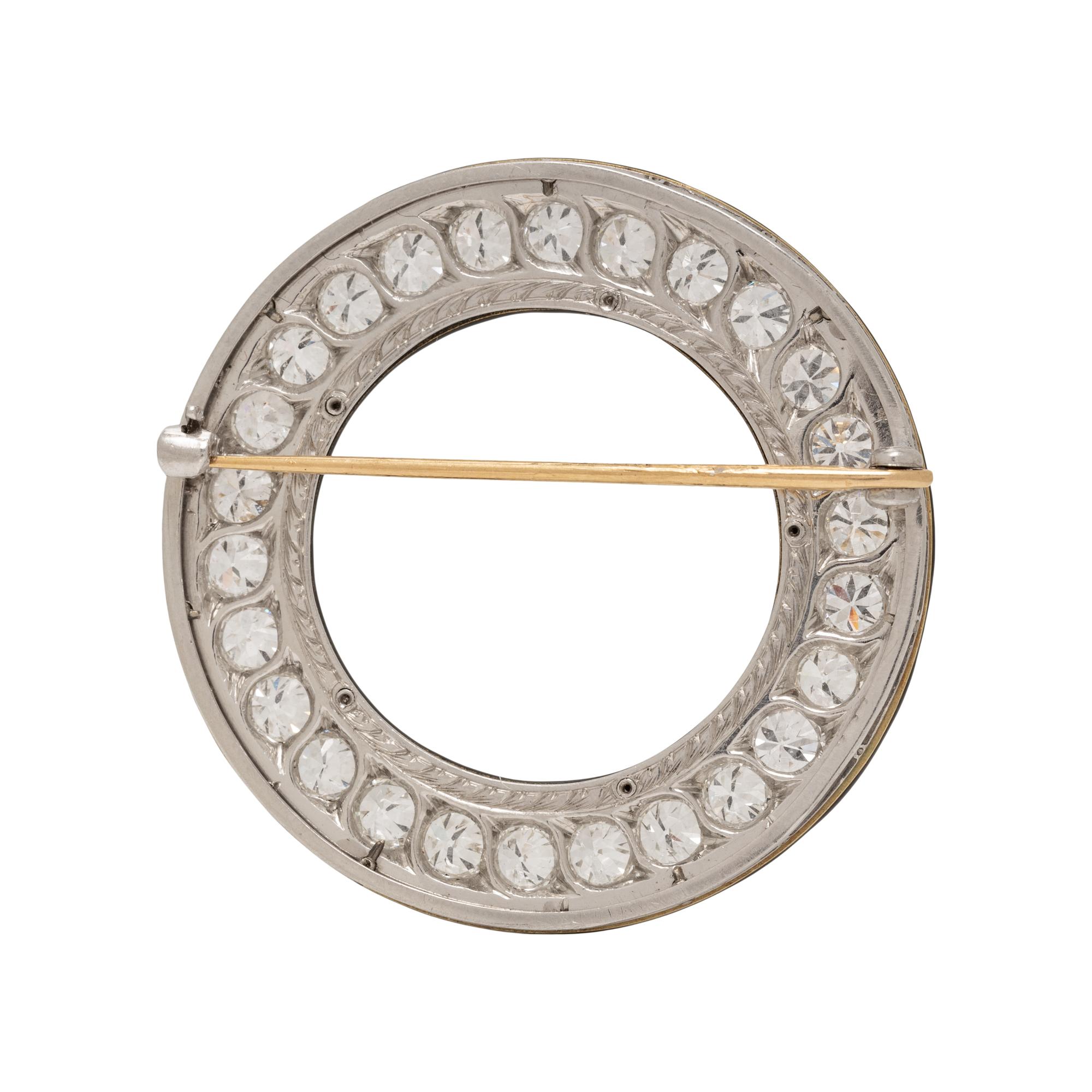 ART DECO, DIAMOND, ONYX AND ENAMEL BROOCH