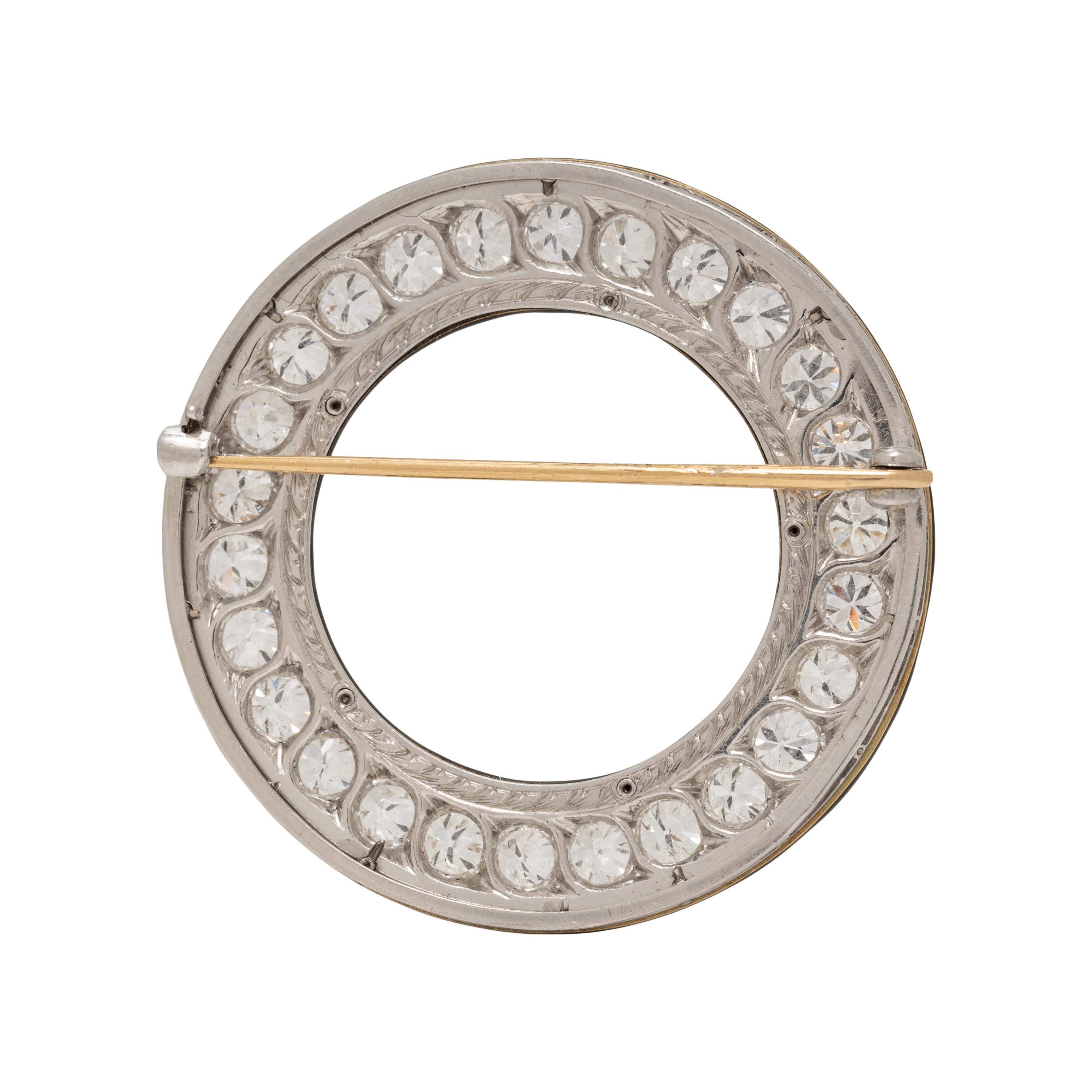 ART DECO, DIAMOND, ONYX AND ENAMEL BROOCH