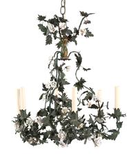 French Porcelain-Mounted Tole Six-Light Chandelier and a Pair of Matching Sconces