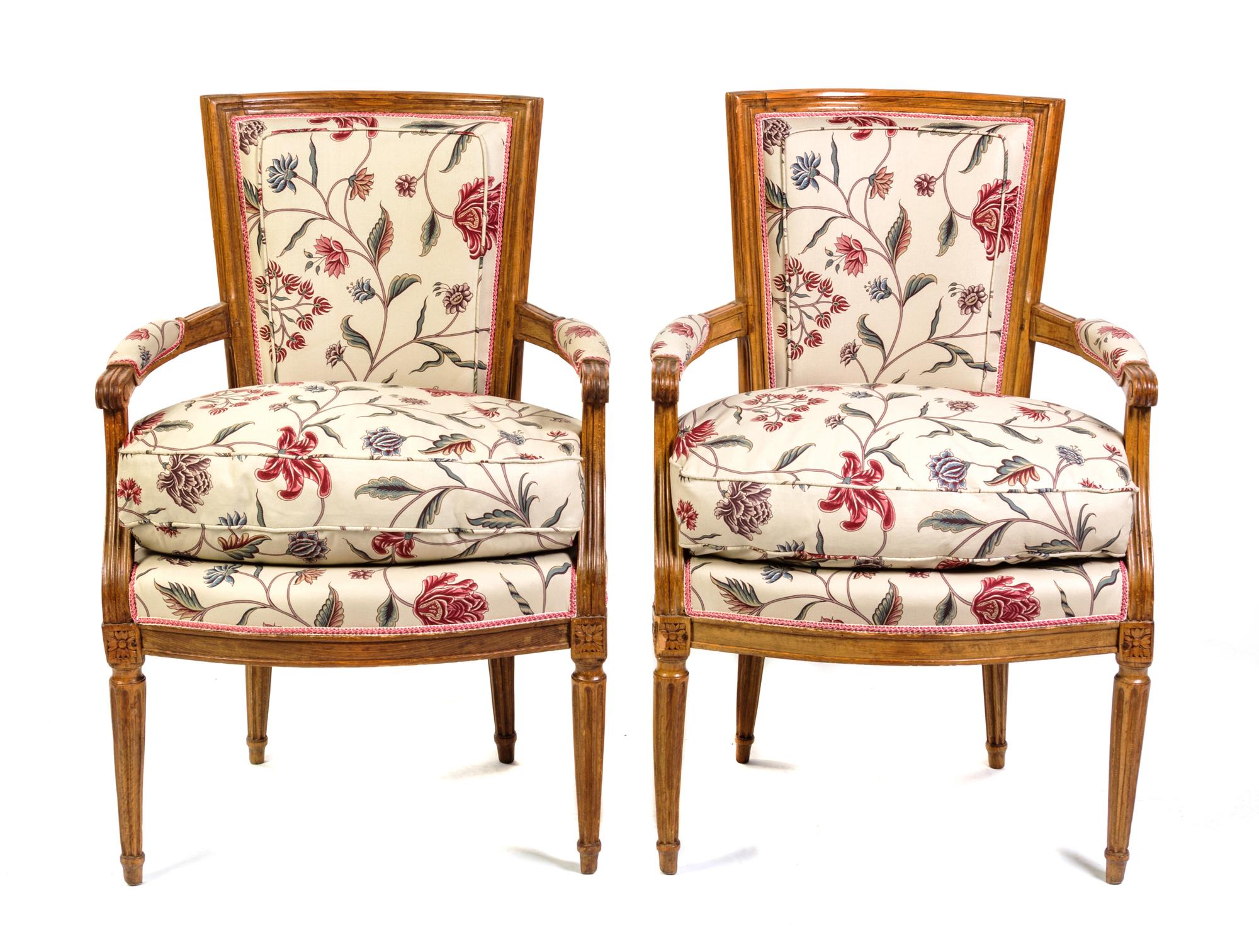 A Pair of Louis XVI Style Fauteuils Height 34 inches. — 19TH CENTURY
