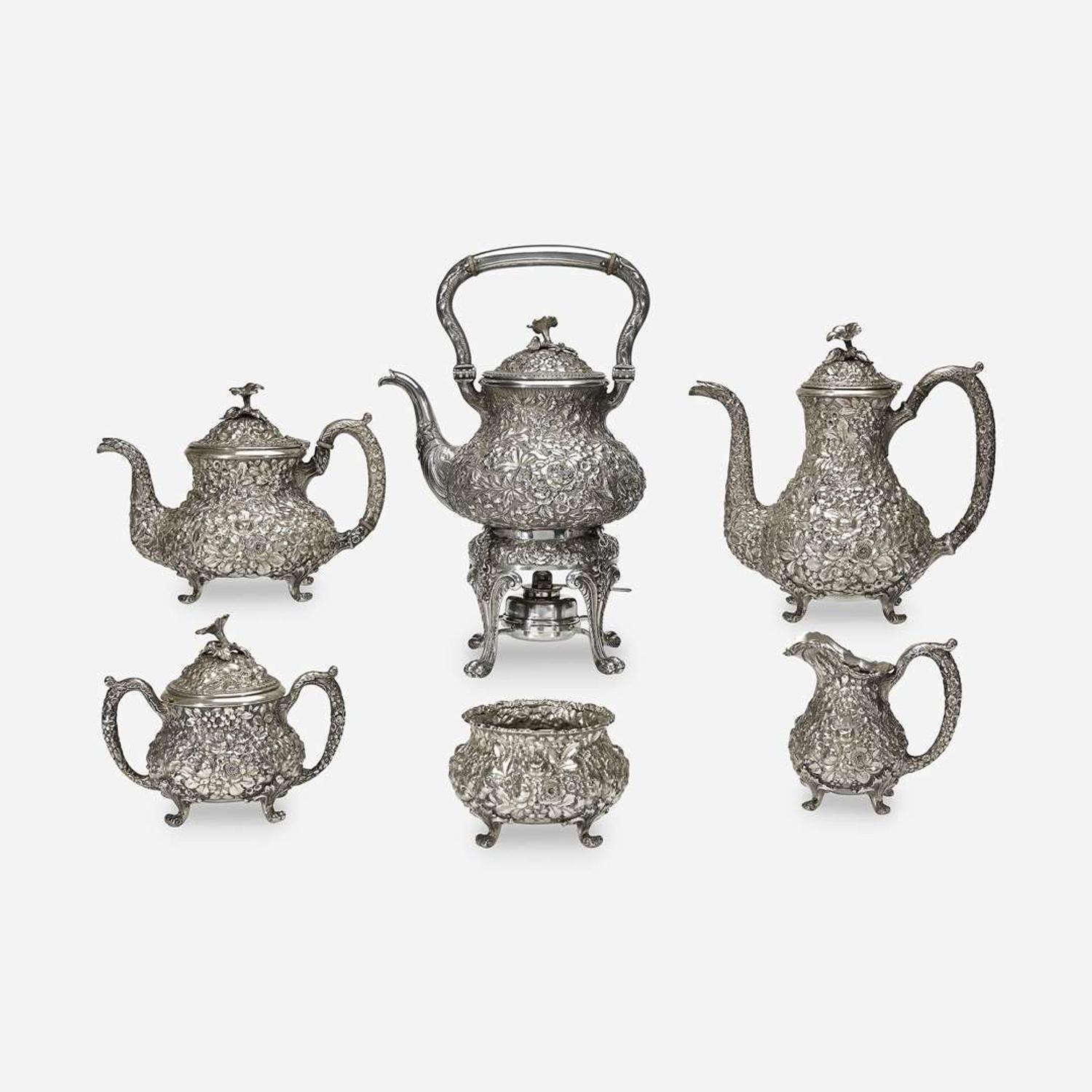 A six-piece floral repoussé sterling silver tea and coffee service Baltimore Sterling Silver Co., Baltimore, MD, circa 1900
