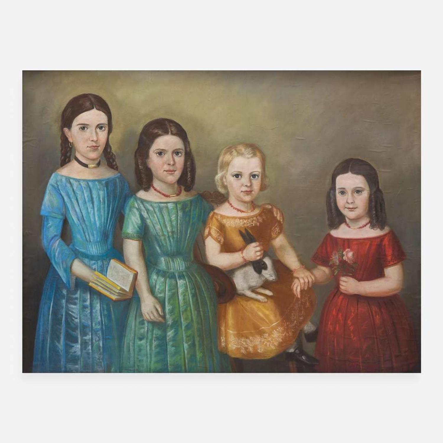 American School 19th century; Portrait of Four Children with Pet Rabbit