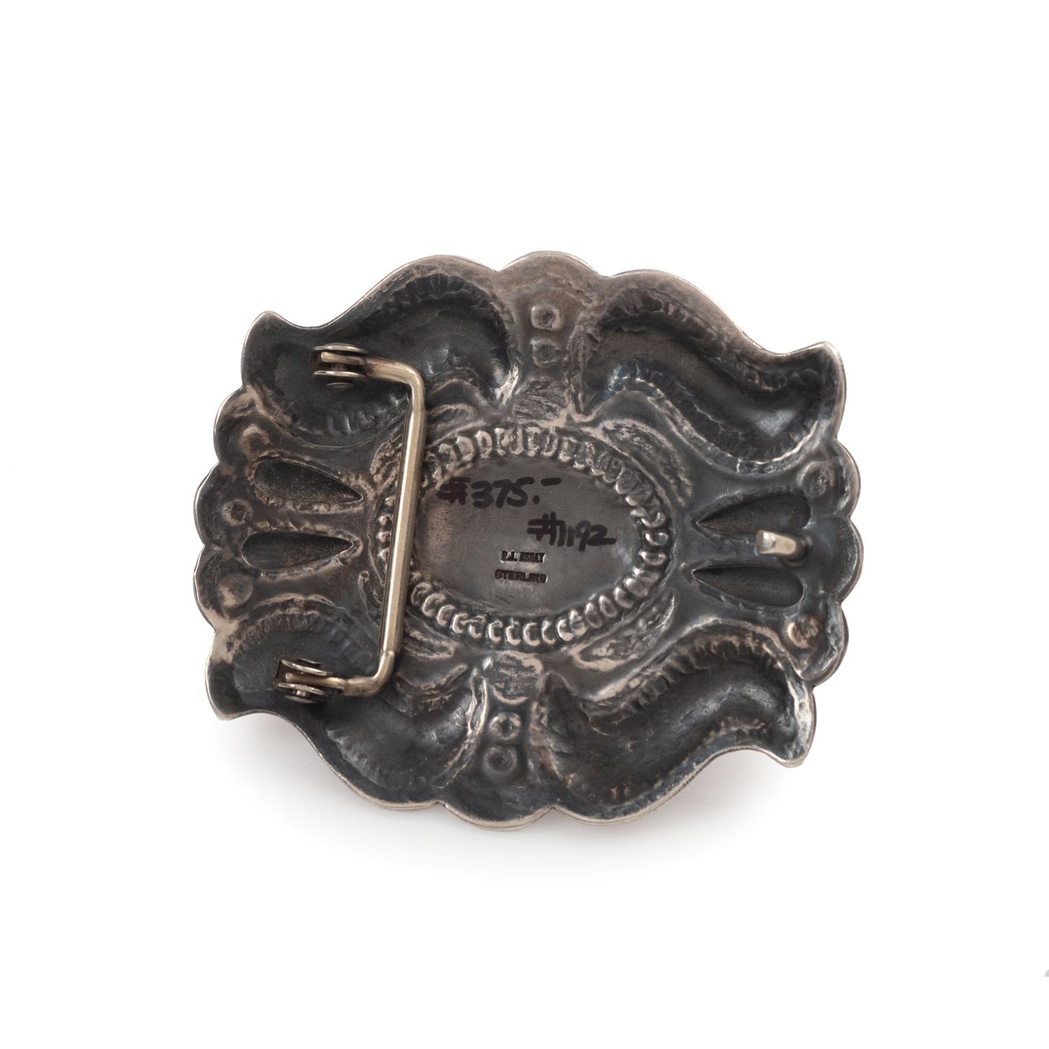 Sterling Silver Belt Buckle, with Coral Cabochon
