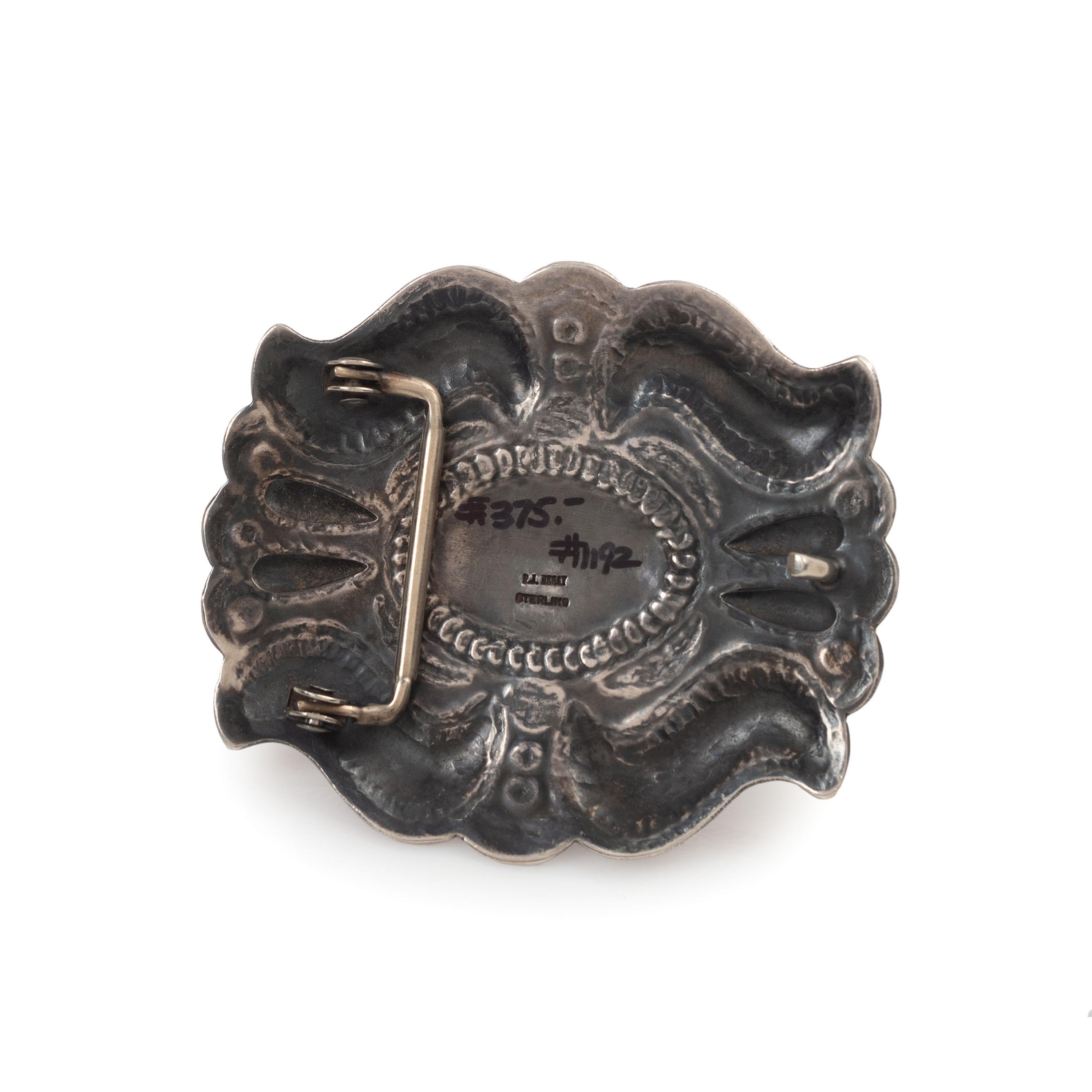 Sterling Silver Belt Buckle, with Coral Cabochon