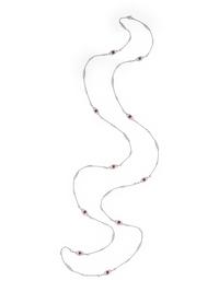 PLATINUM, DIAMOND, SEED PEARL AND SYNTHETIC RUBY LONGCHAIN NECKLACE