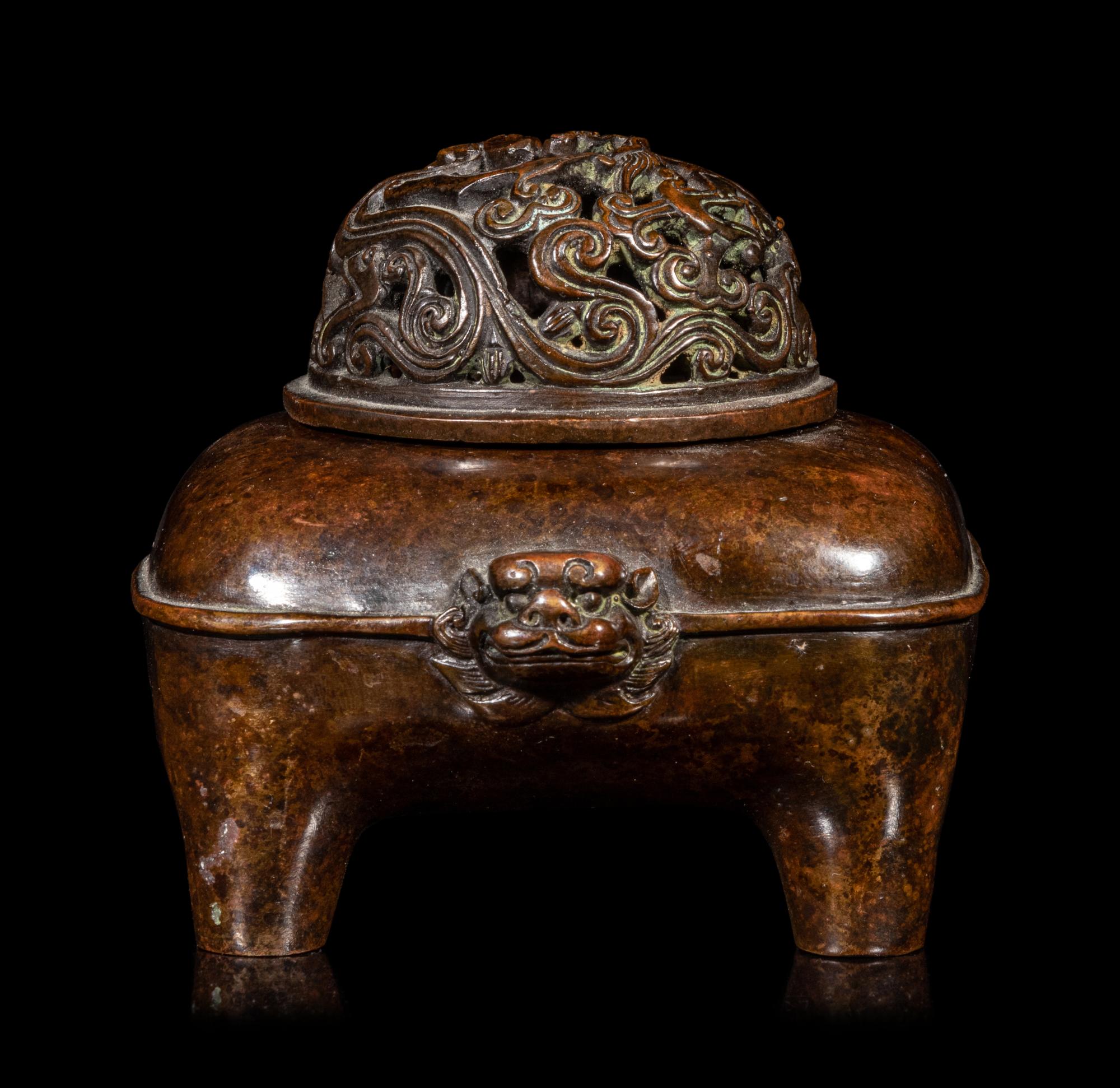 A Chinese Bronze Incense Burner and Cover
