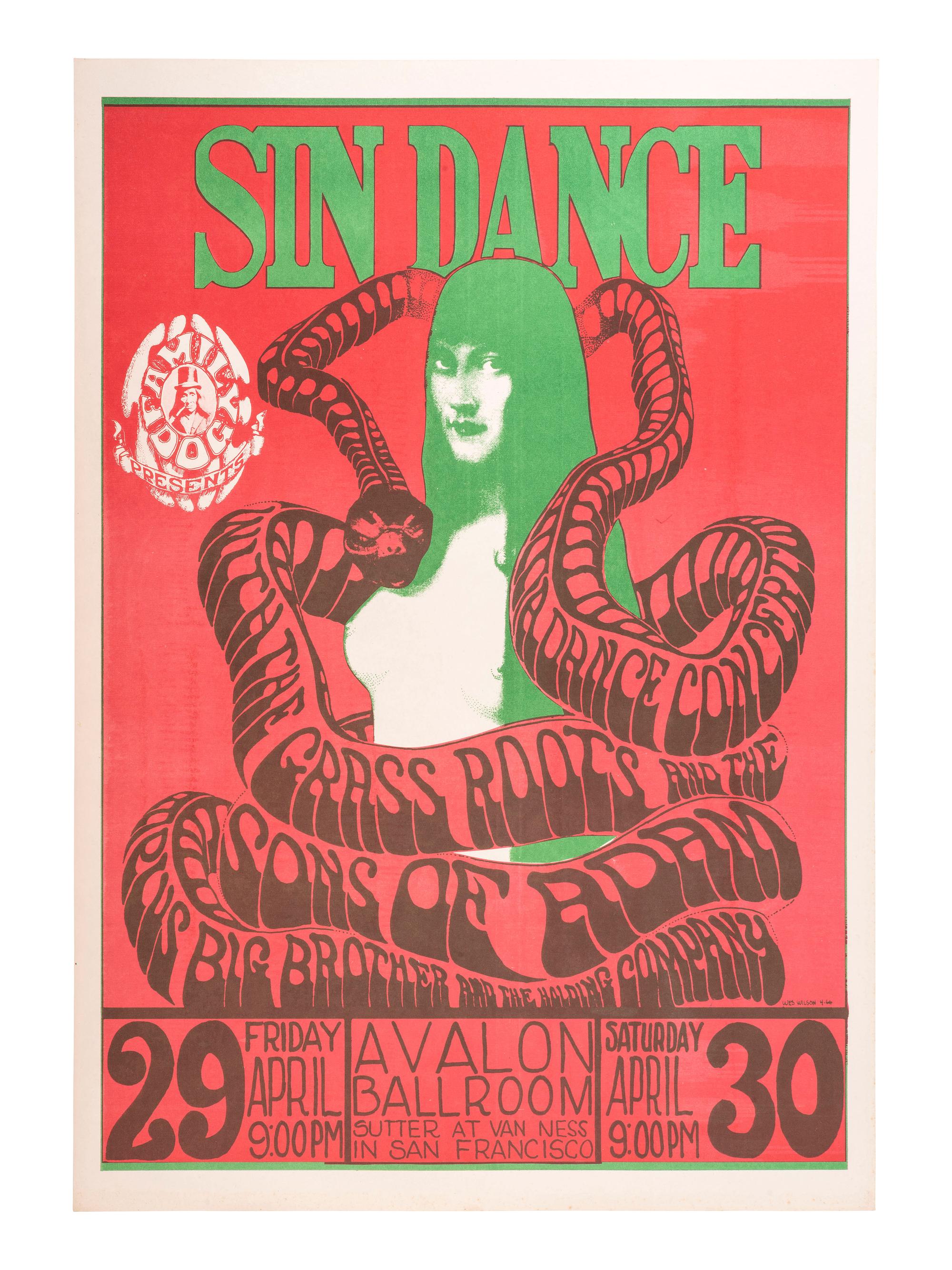 [MUSIC] -- [POSTERS]. WILSON, Wes, artist. Family Dog presents Sin Dance, incl. Grass Roots, Sons of Adam, and Big Brother and the Holding Company . San Francisco, CA: Family Dog Productions, 1966.