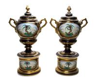 A Pair of Paris Porcelain Urns and Covers, 19TH CENTURY, Height 19 inches. — 19TH CENTURY,