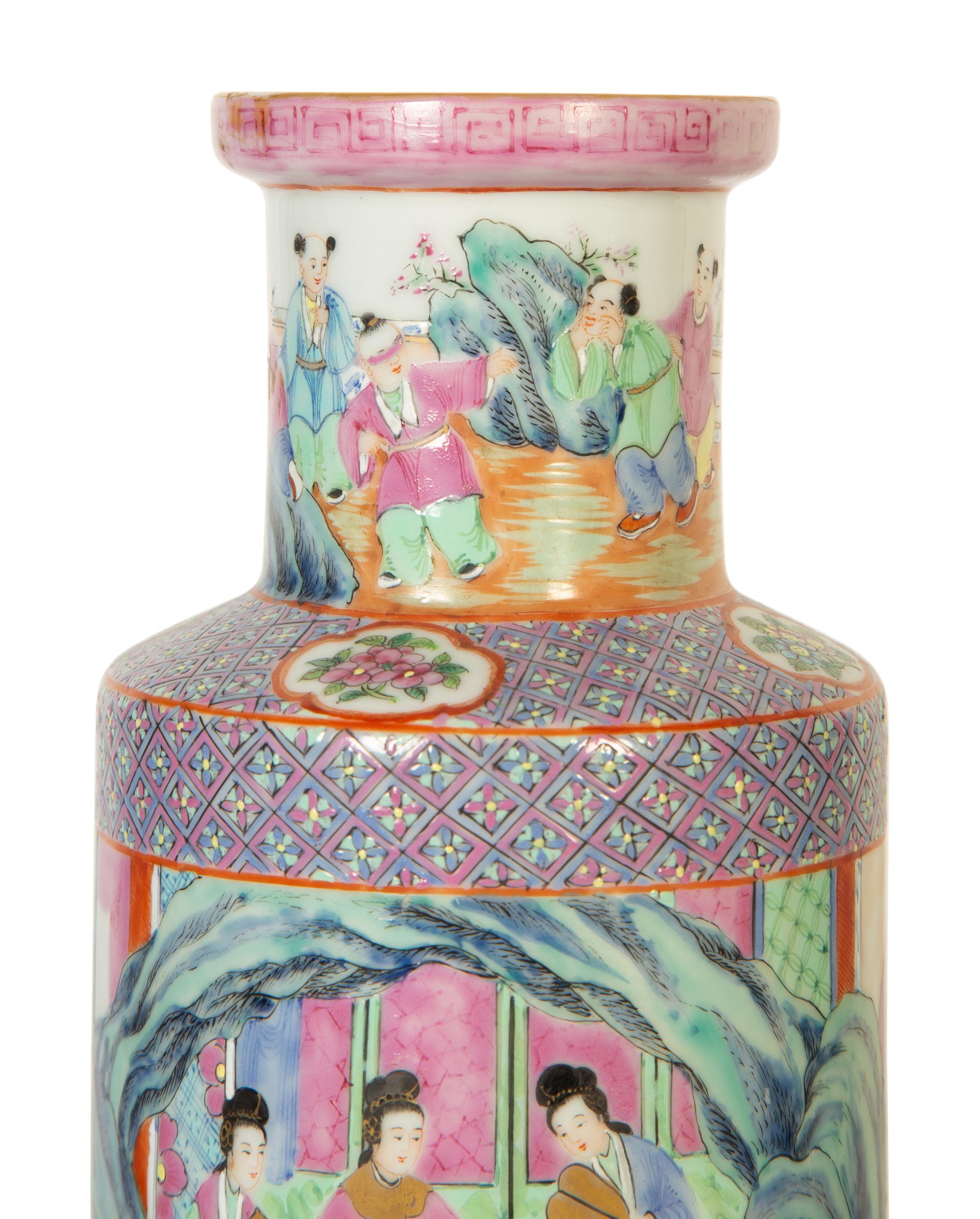 A Pair of Chinese Export Famille Rose Porcelain Vases — 19th/20th Century