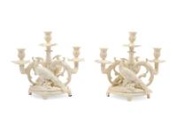A Pair of German White Glazed Porcelain Candelabra