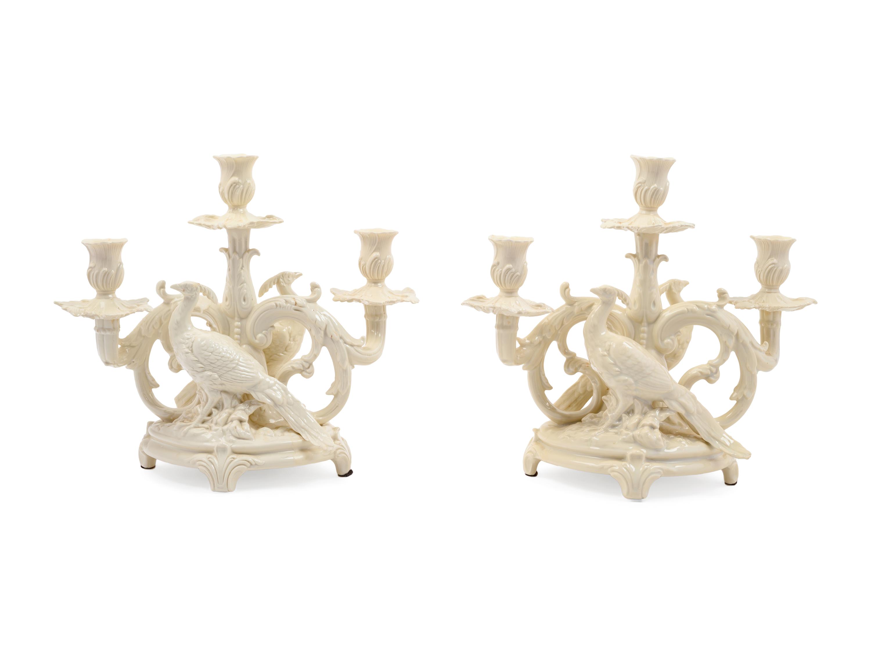 A Pair of German White Glazed Porcelain Candelabra