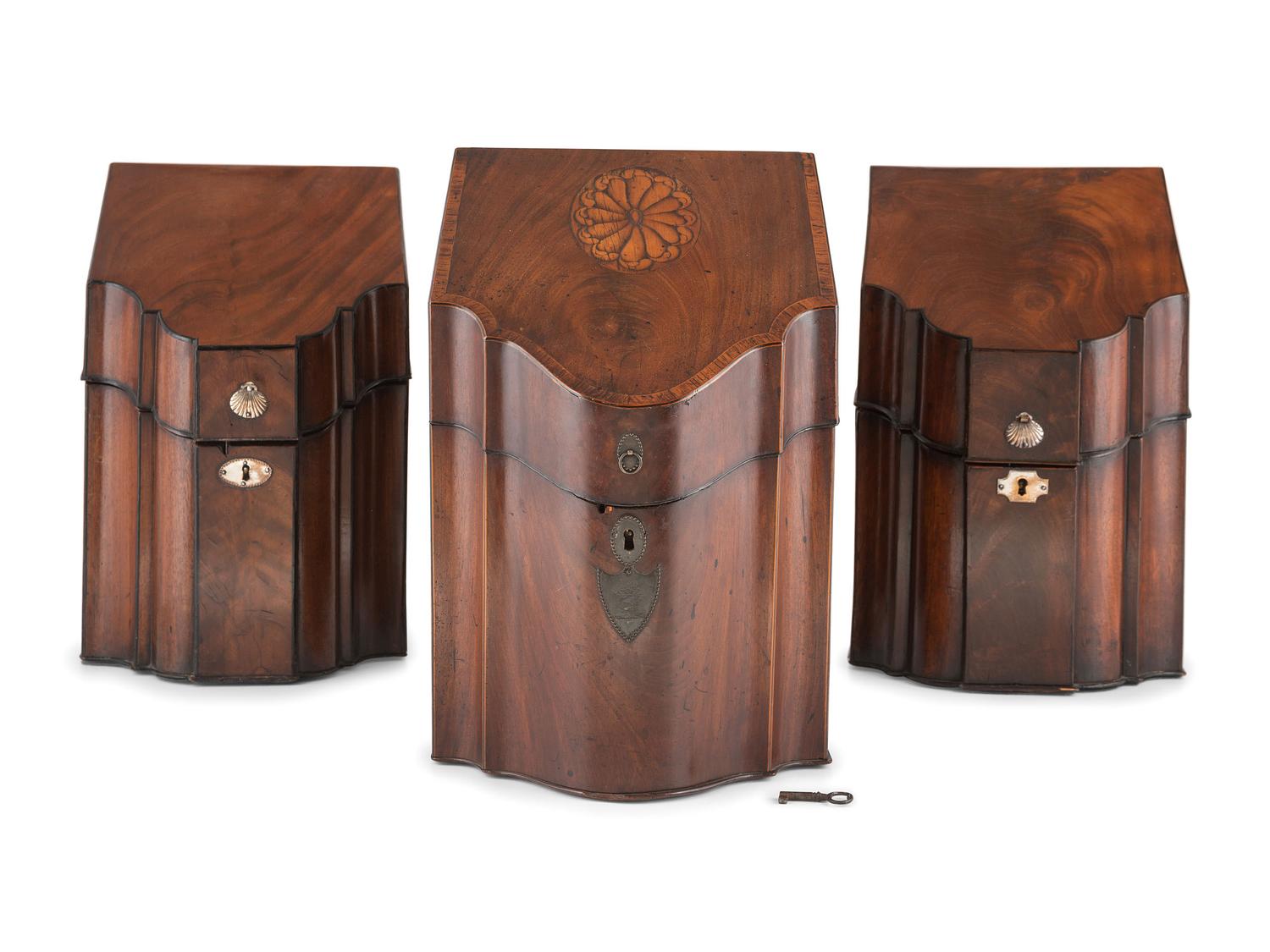 Three English Mahogany Knife Boxes