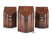 Three English Mahogany Knife Boxes