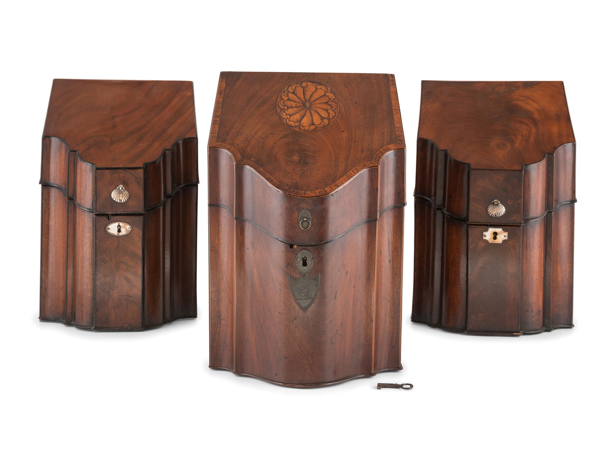 Three English Mahogany Knife Boxes
