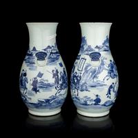 A Large Pair of Chinese Blue and White Porcelain Hu -Form Vases