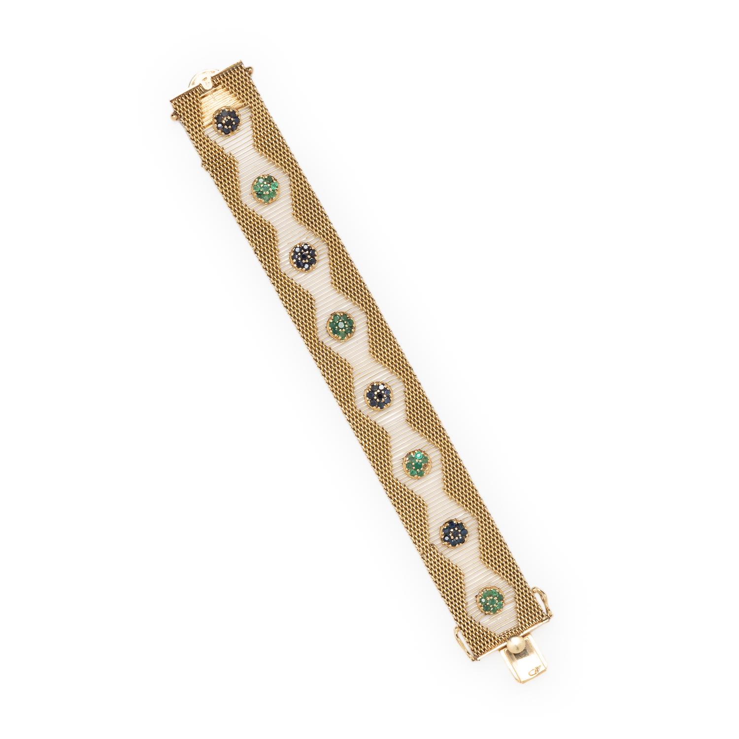 YELLOW GOLD, EMERALD, AND SAPPHIRE BRACELET